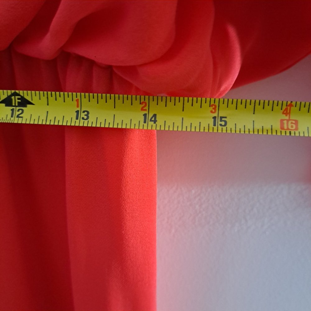 Parker Red Silk Plunge Ruched Sleeve Mini Dress - Picture 10 of 11